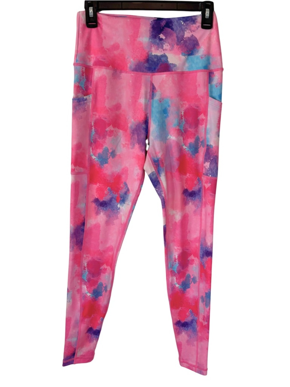 Love Her Pink Watercolor Pocket Active Cropped Leggings